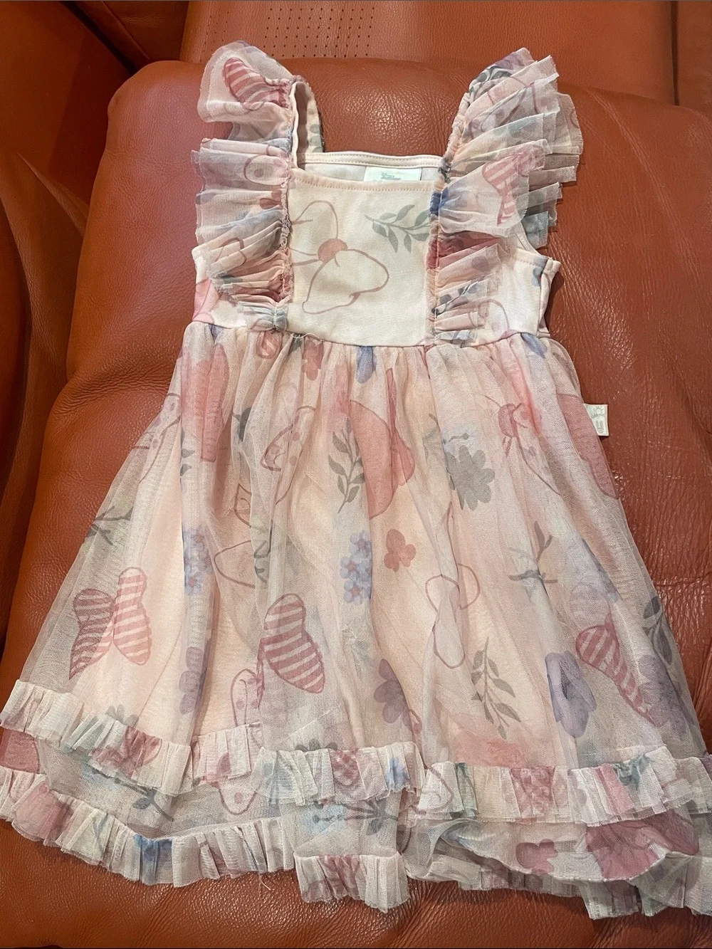 Girls Minnie Mouse Pink Floral Ruffle Dress